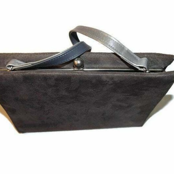 Vintage Gray Suede Purse Trapeze Leather Handbag - Picture 6 of 8